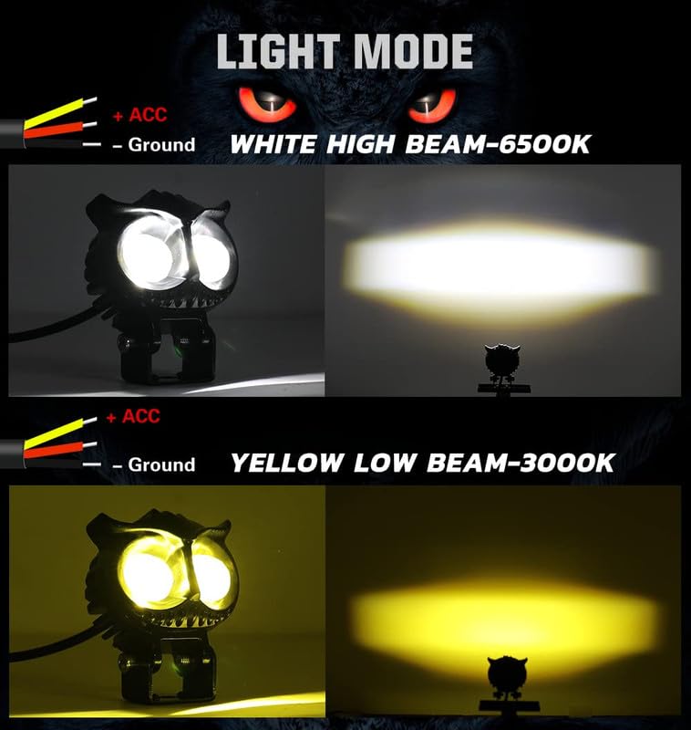 OWL Shape LED Fog Light Yellow-White high Beam For Universal Vehicles 9 V-60 V 30 W