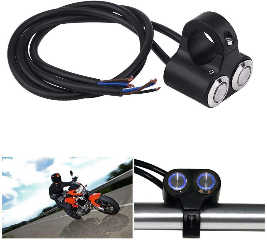 7/8-inch Motorcycle Handlebar Dual Push Button CNC Metal 12V (1-Way) Switch Control for Headlight, Fog Light, Horn, Hazard Control with LED Indicator