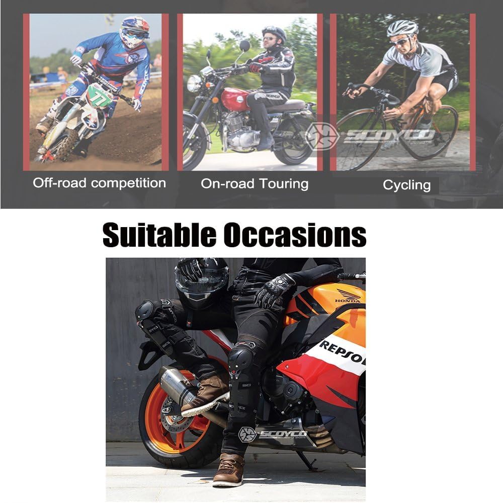 Motorcycle Knee & Elbow Guards,with PP Shell Protection, Shin Safe Protector for Outdoor Cycling Racing Sports (4 in 1)