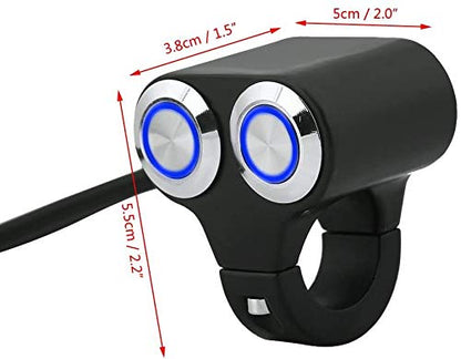 7/8-inch Motorcycle Handlebar Dual Push Button CNC Metal 12V (1-Way) Switch Control for Headlight, Fog Light, Horn, Hazard Control with LED Indicator