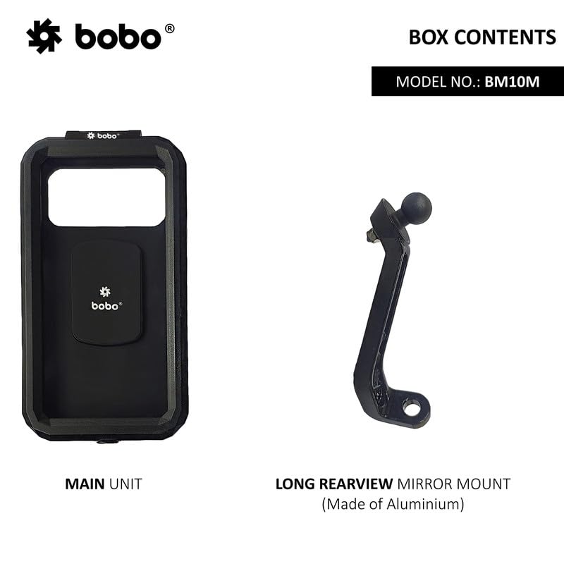 BOBO BM10M Mirror Mount Fully Waterproof Bike/Motorcycle/Scooter Mobile Phone Holder Mount, Ideal for Maps and GPS Navigation (Black)