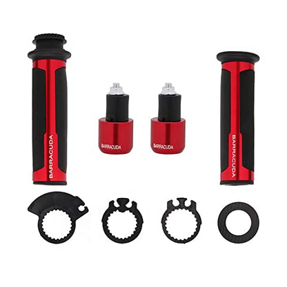 Premium Barracuda Italian Design Handle Grip with Metal Handlebar Ends with Aluminum Insert for Bikes and Motorcycle, (Set of 2)