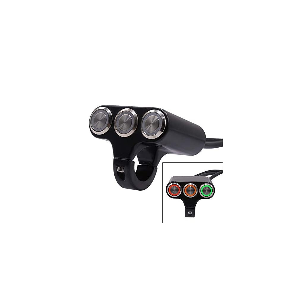 GUB Universal Handlebar Triple Push Button Switch With LED for Fog Lights | Auxilary Light Switch- Multipurpose (2 ON/OFF & 1-PUSH)