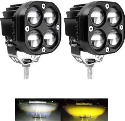 LED 60 Watt Fog Light 4x4 Projector Yellow, White High Beam Universal for Bikes and Cars