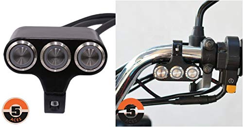 GUB Universal Handlebar Triple Push Button Switch With LED for Fog Lights | Auxilary Light Switch- Multipurpose (2 ON/OFF & 1-PUSH)