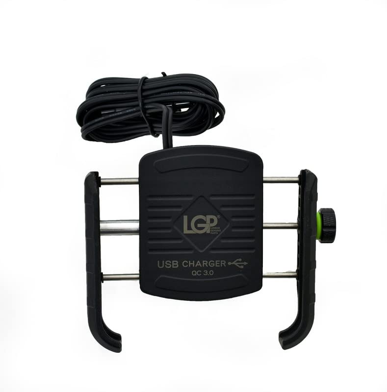 LGP LUNKAR GENUINE PARTS Mb1 Jaw-Grip Waterproof Bike/Motorcycle/Scooter Mobile Phone Holder Mount With Fast Usb 3.0 Charger, Ideal For Maps And Gps Navigation (Black)