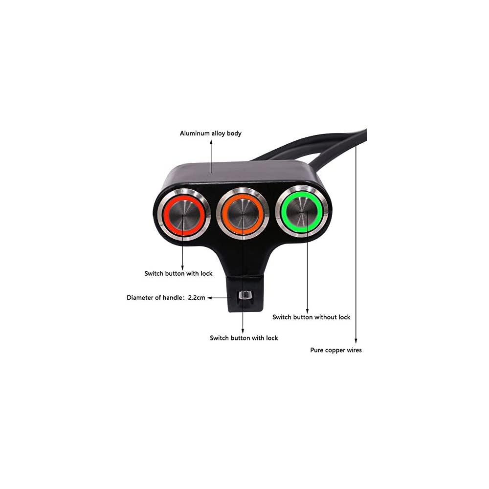GUB Universal Handlebar Triple Push Button Switch With LED for Fog Lights | Auxilary Light Switch- Multipurpose (2 ON/OFF & 1-PUSH)