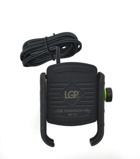 LGP LUNKAR GENUINE PARTS Mb1 Jaw-Grip Waterproof Bike/Motorcycle/Scooter Mobile Phone Holder Mount With Fast Usb 3.0 Charger, Ideal For Maps And Gps Navigation (Black)