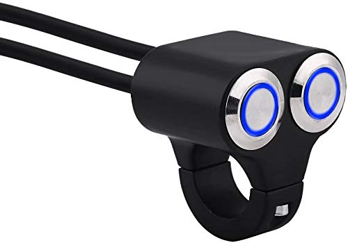 7/8-inch Motorcycle Handlebar Dual Push Button CNC Metal 12V (1-Way) Switch Control for Headlight, Fog Light, Horn, Hazard Control with LED Indicator