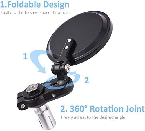 Universal Bike ROUND Folding Mirror Glass Bar End Rear View Mirrors Motorcycle Handlebar Side View Mirrors for - All Bike & Motorcycle