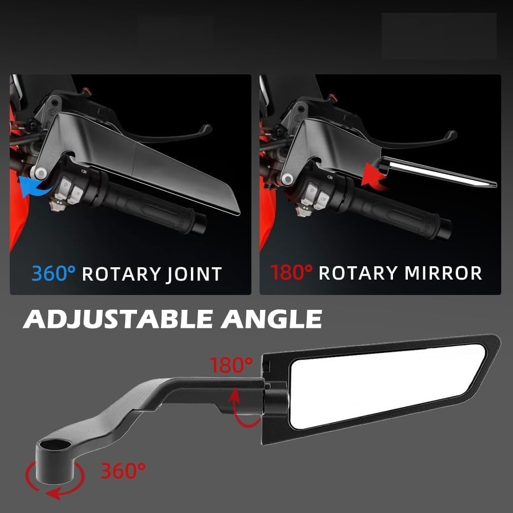 Racing Motorcycle Rear View Mirrors Adjustable Rotating Stealth Mirrors Wind Wing Side Mirror for Z400 Z650 Z900 1290 Super Duke R Evo ABS 390 Duke Street Bike (Black, Large)