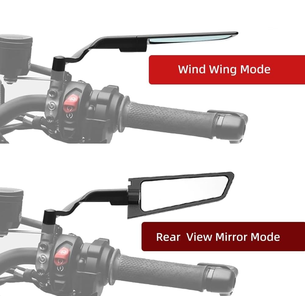 Racing Motorcycle Rear View Mirrors Adjustable Rotating Stealth Mirrors Wind Wing Side Mirror for Z400 Z650 Z900 1290 Super Duke R Evo ABS 390 Duke Street Bike (Black, Large)
