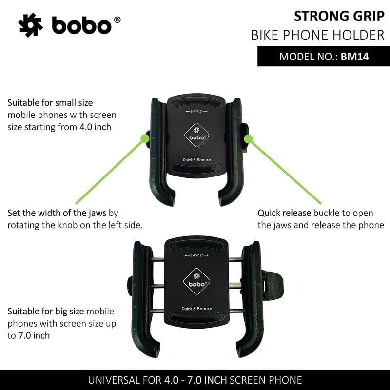 BOBO BM14 Quick Release Enhanced BM4 Waterproof Bike/Motorcycle/Scooter Mobile Phone Holder Mount, Ideal for Maps and GPS Navigation (Black)