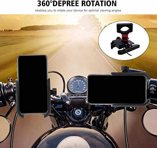 GUB Metal CNC Motorcycle Mobile Phone Holder with Mirror Mount Stand 360 Degree Rotational for All Smartphones