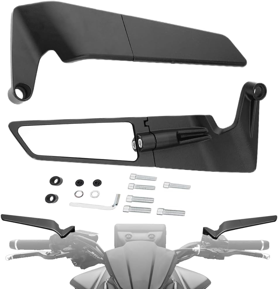 Racing Motorcycle Rear View Mirrors Adjustable Rotating Stealth Mirrors Wind Wing Side Mirror for Z400 Z650 Z900 1290 Super Duke R Evo ABS 390 Duke Street Bike (Black, Large)