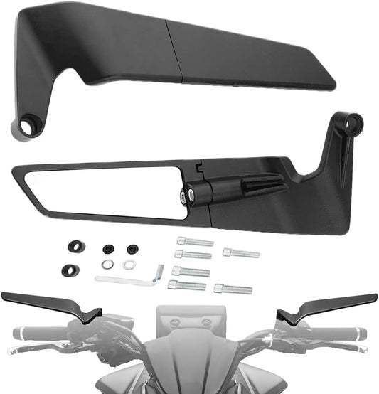 Racing Motorcycle Rear View Mirrors Adjustable Rotating Stealth Mirrors Wind Wing Side Mirror for Z400 Z650 Z900 1290 Super Duke R Evo ABS 390 Duke Street Bike (Black, Large)
