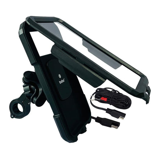 BOBO BM11H PRO Plus Handlebar Mount with Damper, Fully Waterproof Bike/Motorcycle/Scooter Mobile Phone Holder Mount with 15W Wireless & USB-C I/O Charger, Ideal for Maps and GPS Navigation (Black)