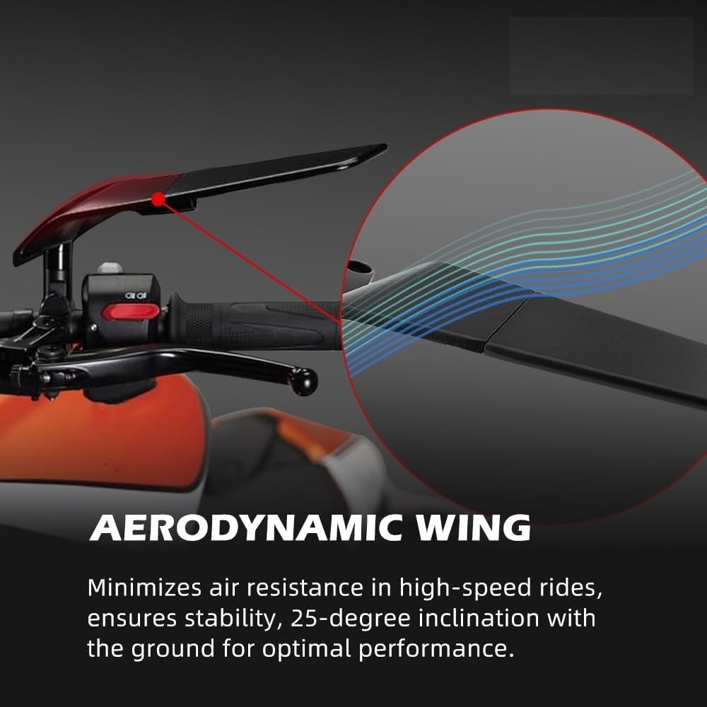 Racing Motorcycle Rear View Mirrors Adjustable Rotating Stealth Mirrors Wind Wing Side Mirror for Z400 Z650 Z900 1290 Super Duke R Evo ABS 390 Duke Street Bike (Black, Large)