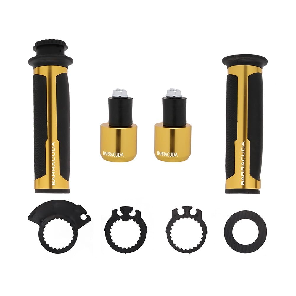 Premium Barracuda Italian Design Handle Grip with Metal Handlebar Ends with Aluminum Insert for Bikes and Motorcycle, (Set of 2)