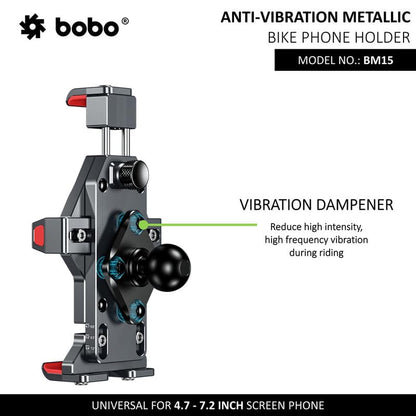 BOBO BM15 PRO Anti-Vibration Anti-Theft Metallic Waterproof Bike/Motorcycle/Scooter Mobile Phone Holder Mount, Ideal for Maps and GPS Navigation (Black)
