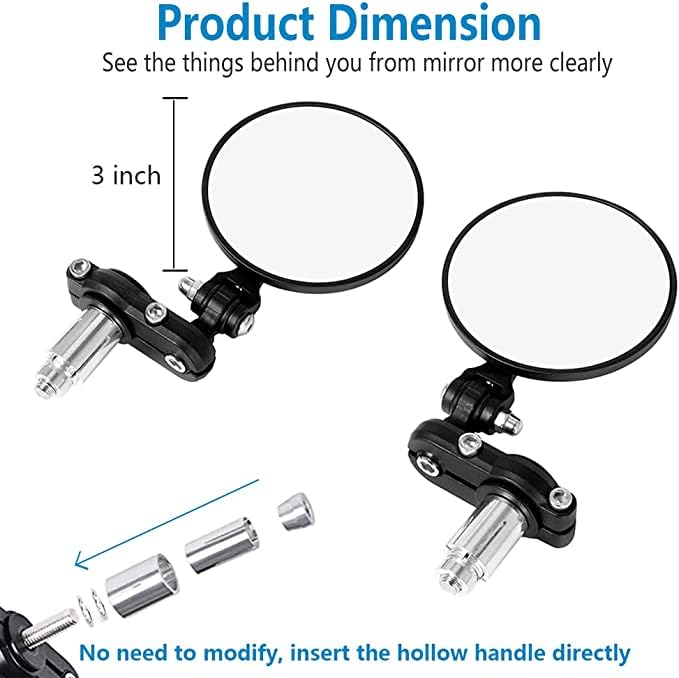 Universal Bike ROUND Folding Mirror Glass Bar End Rear View Mirrors Motorcycle Handlebar Side View Mirrors for - All Bike