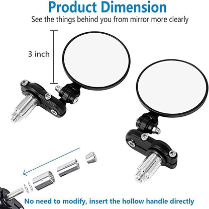 Universal Bike ROUND Folding Mirror Glass Bar End Rear View Mirrors Motorcycle Handlebar Side View Mirrors for - All Bike