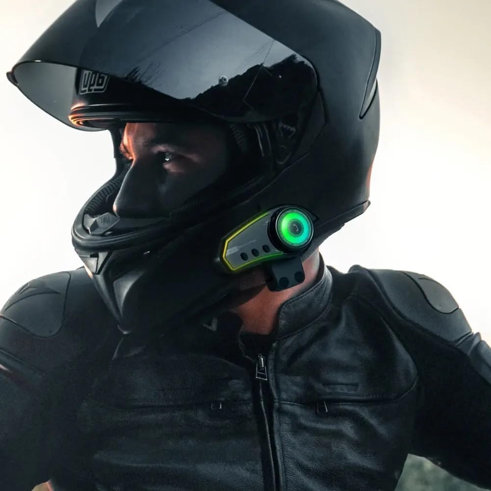 Motorcycle BT-35 Helmet Bluetooth, Bluetooth 5.0 EDR IP67 Waterproof 800mAh Wireless Motorcycle Headset Automatic Answer Motorcycle Headset (with RGB Ambient Lighting)