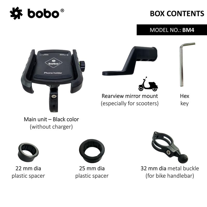 BOBO BM4 Jaw-Grip Waterproof Bike/Motorcycle/Scooter Mobile Phone Holder Mount, Ideal for Maps and GPS Navigation (Black)