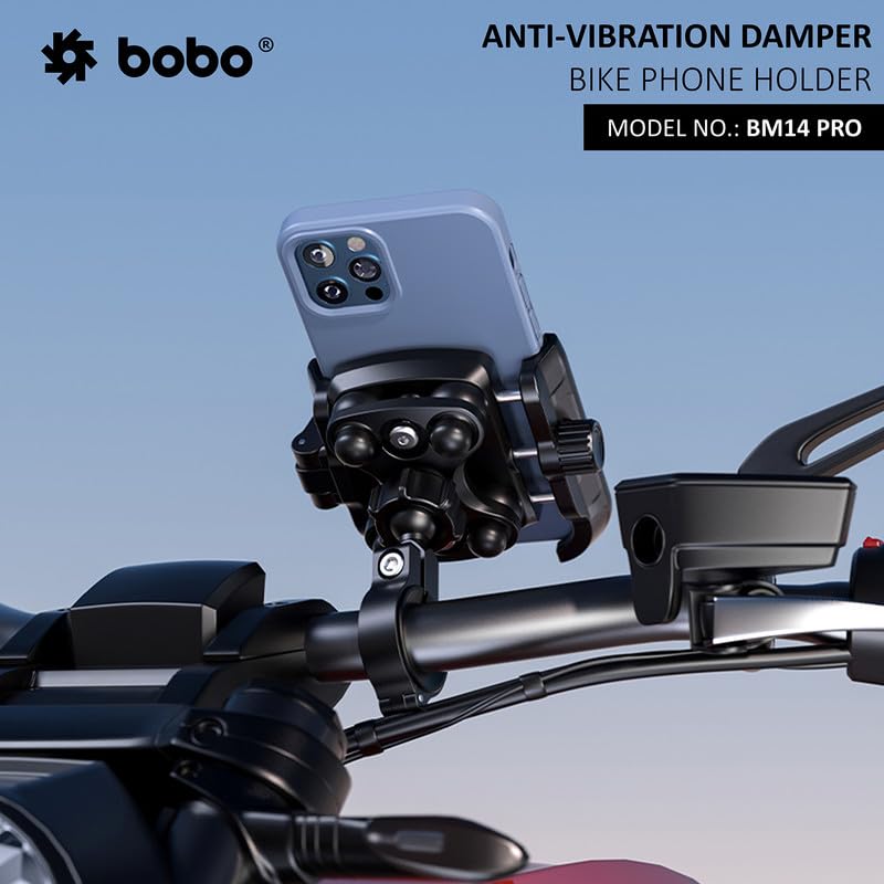 BOBO BM14 PRO Quick Release with Vibration Controller Waterproof Bike/Motorcycle/Scooter Mobile Phone Holder Mount, Ideal for Maps and GPS Navigation (Black)