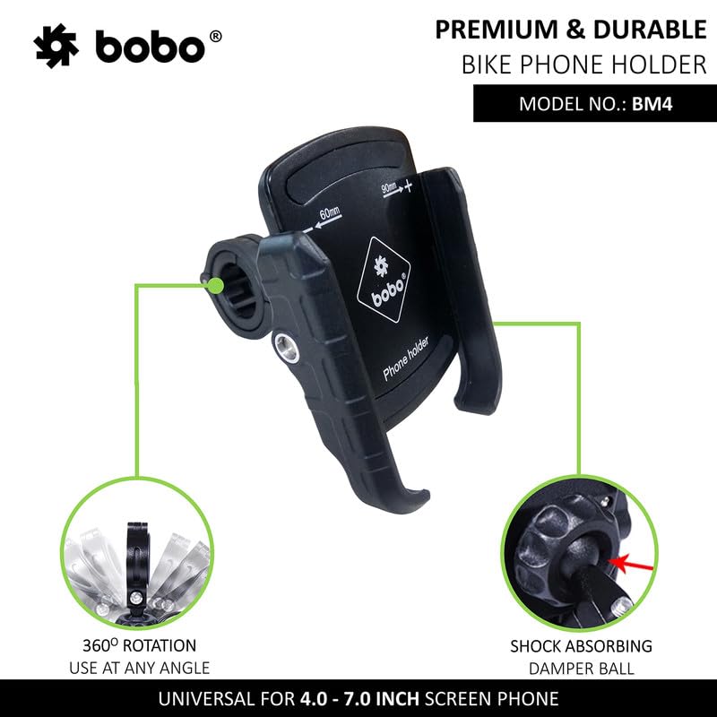 BOBO BM4 Jaw-Grip Waterproof Bike/Motorcycle/Scooter Mobile Phone Holder Mount, Ideal for Maps and GPS Navigation (Black)