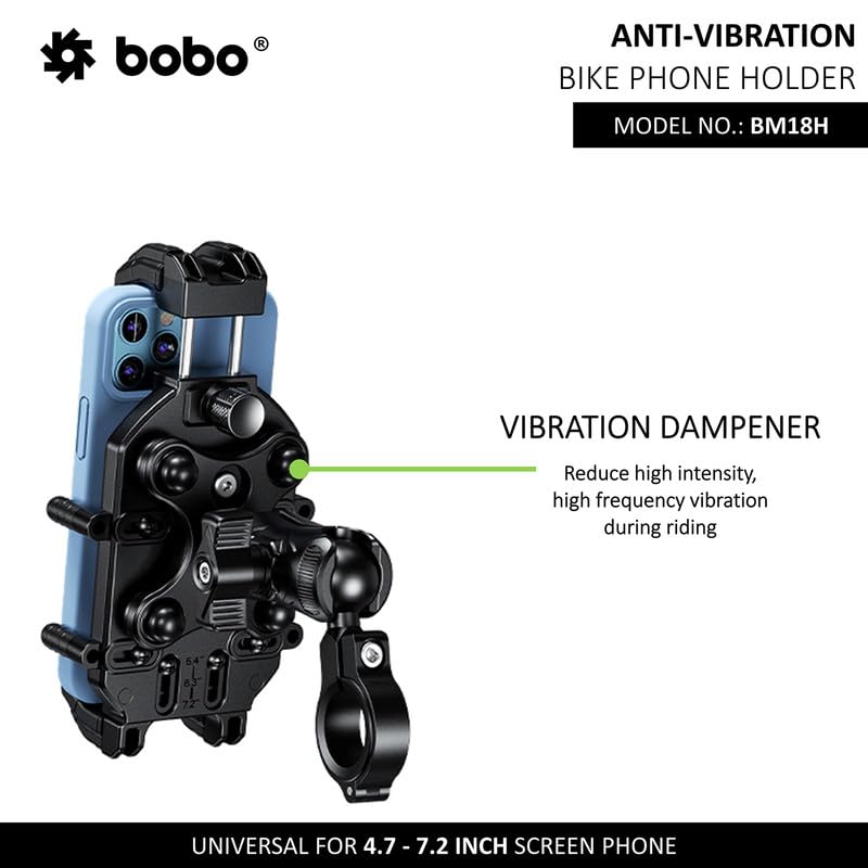 BOBO BM18H PRO Handlebar Anti-Vibration Anti-Theft Waterproof Bike/Motorcycle/Scooter Mobile Phone Holder Mount with Fast 15W Wireless & USB-C Charger, Ideal for Maps and GPS Navigation (Black)