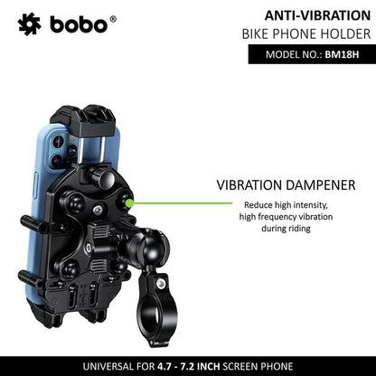 BOBO BM18H PRO Handlebar Anti-Vibration Anti-Theft Waterproof Bike/Motorcycle/Scooter Mobile Phone Holder Mount with Fast 15W Wireless & USB-C Charger, Ideal for Maps and GPS Navigation (Black)