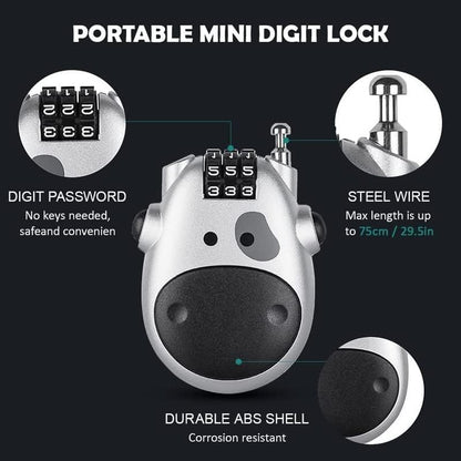 GUB Portable Helmet Lock/Wheel Lock Wire Rope Anti-Theft Lock 3 Digit for Suitcase Helmet Luggage Toolbox