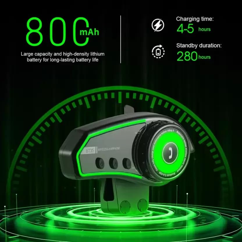 Motorcycle BT-35 Helmet Bluetooth, Bluetooth 5.0 EDR IP67 Waterproof 800mAh Wireless Motorcycle Headset Automatic Answer Motorcycle Headset (with RGB Ambient Lighting)