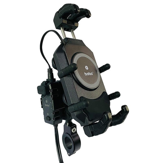 BOBO BM18H PRO Handlebar Anti-Vibration Anti-Theft Waterproof Bike/Motorcycle/Scooter Mobile Phone Holder Mount with Fast 15W Wireless & USB-C Charger, Ideal for Maps and GPS Navigation (Black)