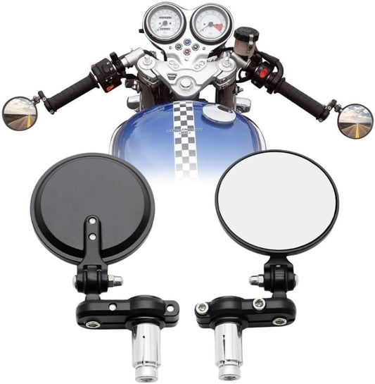 Universal Bike ROUND Folding Mirror Glass Bar End Rear View Mirrors Motorcycle Handlebar Side View Mirrors for - All Bike & Motorcycle