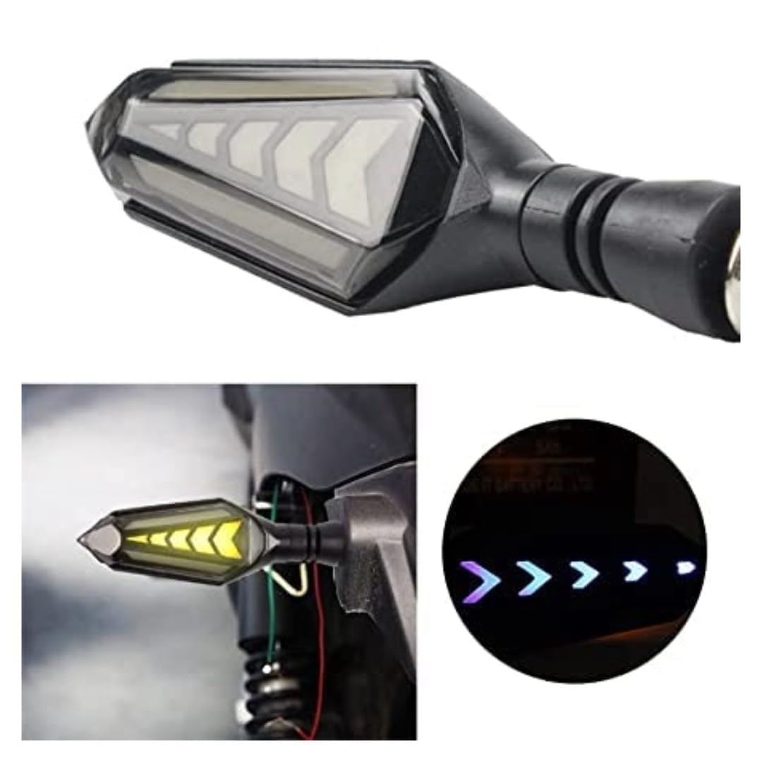 LGP Imported Original Waterproof Arrow Running Blinker Bright LED Indicators Universal For All Bike Models Motorcycle Turn Signal Lights (Pack of 2, Yellow With Blue)