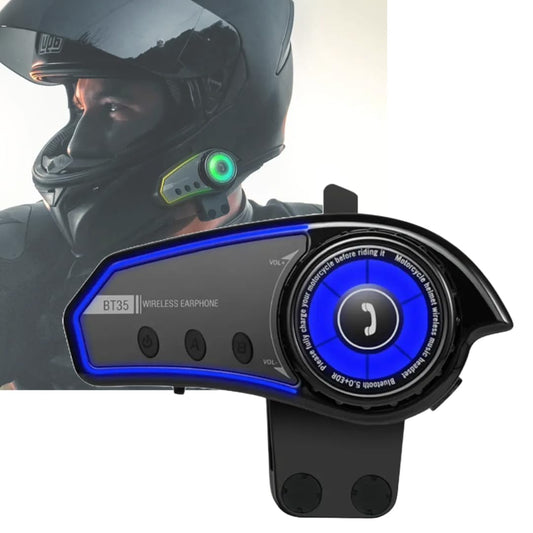 Motorcycle BT-35 Helmet Bluetooth, Bluetooth 5.0 EDR IP67 Waterproof 800mAh Wireless Motorcycle Headset Automatic Answer Motorcycle Headset (with RGB Ambient Lighting)