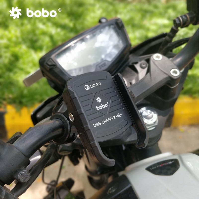 BOBO BM1 Jaw-Grip Waterproof Bike/Motorcycle/Scooter Mobile Phone Holder Mount with Fast USB 3.0 Charger, Ideal for Maps and GPS Navigation (Black)