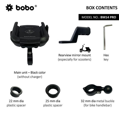 BOBO BM14 PRO X Quick Release with Vibration Controller Waterproof Bike/Motorcycle/Scooter Mobile Phone Holder Mount, Ideal for Maps and GPS Navigation (Black)