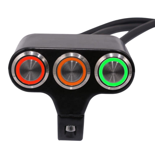 GUB Universal Handlebar Triple Push Button Switch With LED for Fog Lights | Auxilary Light Switch- Multipurpose (2 ON/OFF & 1-PUSH)