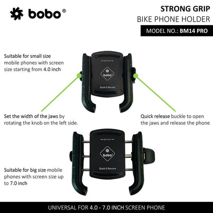 BOBO BM14 PRO X Quick Release with Vibration Controller Waterproof Bike/Motorcycle/Scooter Mobile Phone Holder Mount, Ideal for Maps and GPS Navigation (Black)