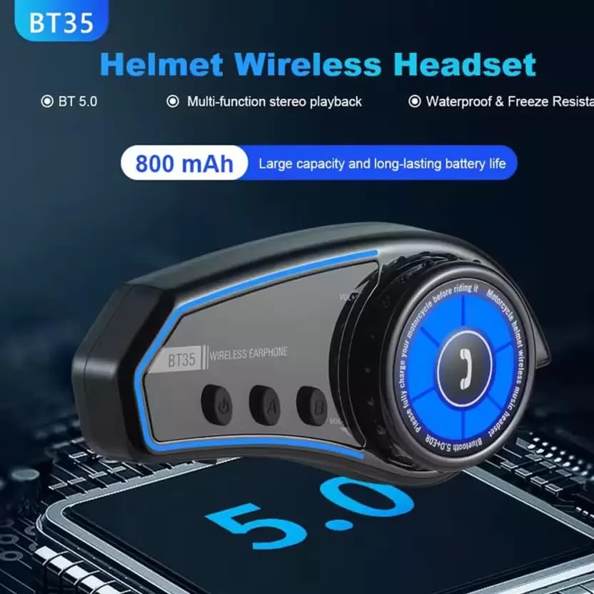 Motorcycle BT-35 Helmet Bluetooth, Bluetooth 5.0 EDR IP67 Waterproof 800mAh Wireless Motorcycle Headset Automatic Answer Motorcycle Headset (with RGB Ambient Lighting)