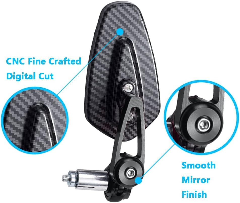 CNC Aluminium 7/8" Universal Handle Bar End Rearview Foldable Side Mirror for All Bikes and Motorcycle, Carbon BLACK