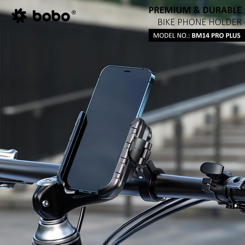 BOBO BM14 PRO Plus Quick Release with PRO Plus Vibration Damper Waterproof Bike/Motorcycle/Scooter Mobile Phone Holder Mount, Ideal for Maps and GPS Navigation (Black)