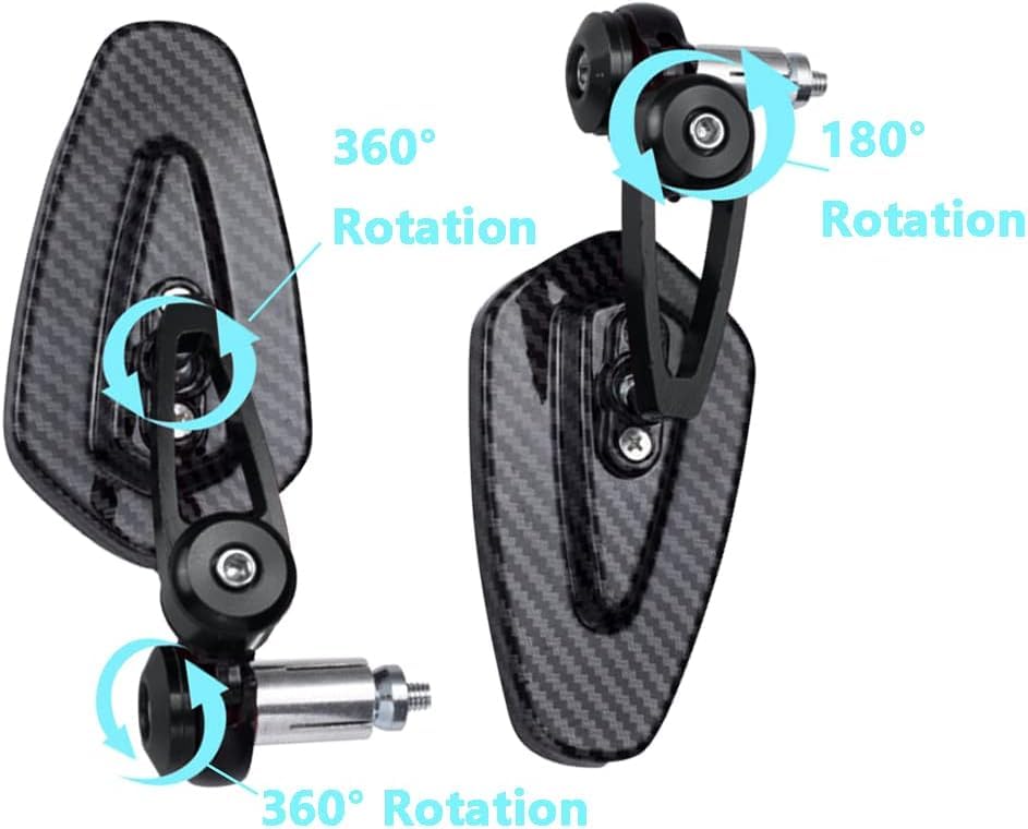 CNC Aluminium 7/8" Universal Handle Bar End Rearview Foldable Side Mirror for All Bikes and Motorcycle, Carbon BLACK