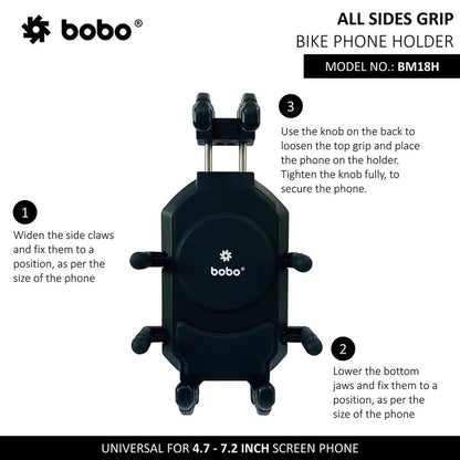 BOBO BM18H PRO Handlebar Anti-Vibration Anti-Theft Waterproof Bike/Motorcycle/Scooter Mobile Phone Holder Mount with Fast 15W Wireless & USB-C Charger, Ideal for Maps and GPS Navigation (Black)
