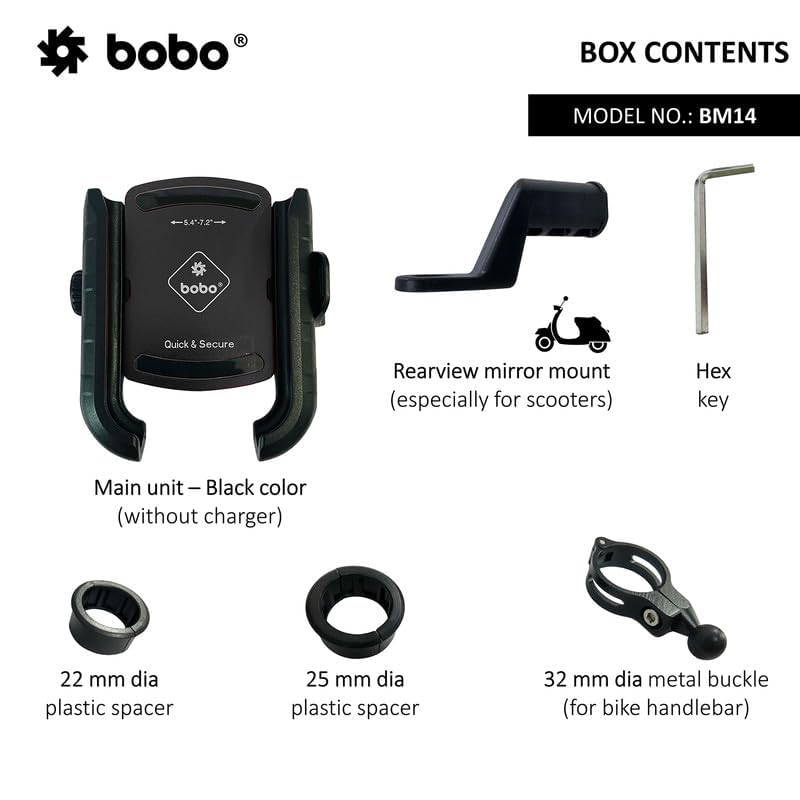 BOBO BM14 Quick Release Enhanced BM4 Waterproof Bike/Motorcycle/Scooter Mobile Phone Holder Mount, Ideal for Maps and GPS Navigation (Black)