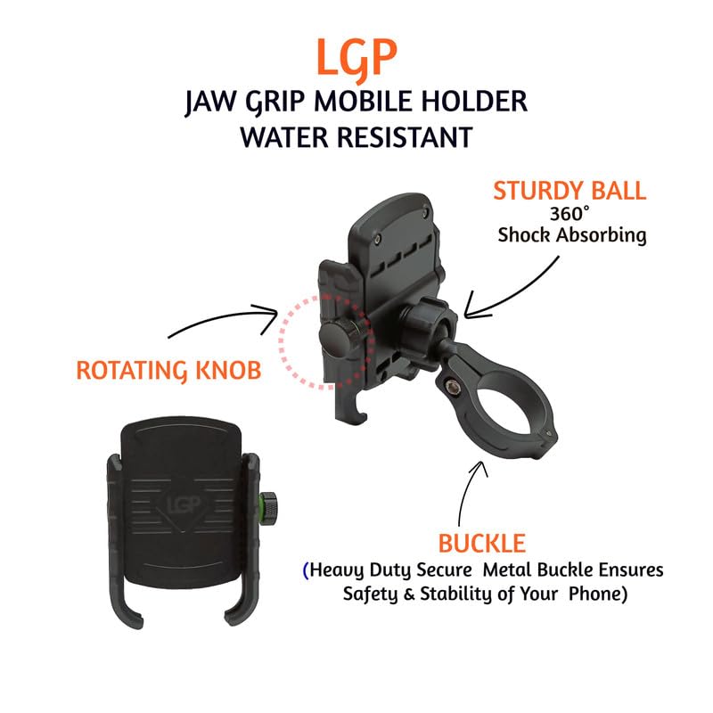 LGP LUNKAR GENUINE PARTS LGP 4 Jaw-Grip Waterproof Bike/Motorcycle/Scooter Mobile Phone Holder Mount Ideal for Maps and GPS Navigation (Black)