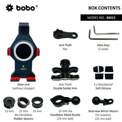 BOBO BM15 PRO Anti-Vibration Anti-Theft Metallic Waterproof Bike/Motorcycle/Scooter Mobile Phone Holder Mount, Ideal for Maps and GPS Navigation (Black)